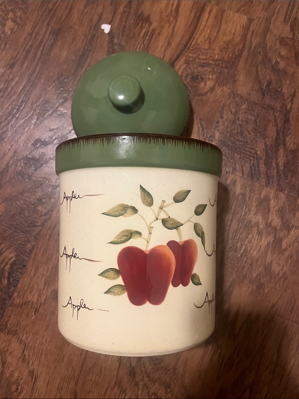 Cream Ceramic Apple Canister with Green Lid
